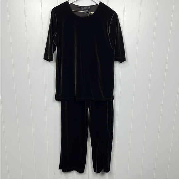 Dialogue Pants - Dialogue QVC Style Womens Pant Set S Dark Brown Pullover Top Pull-Up Pant Velour